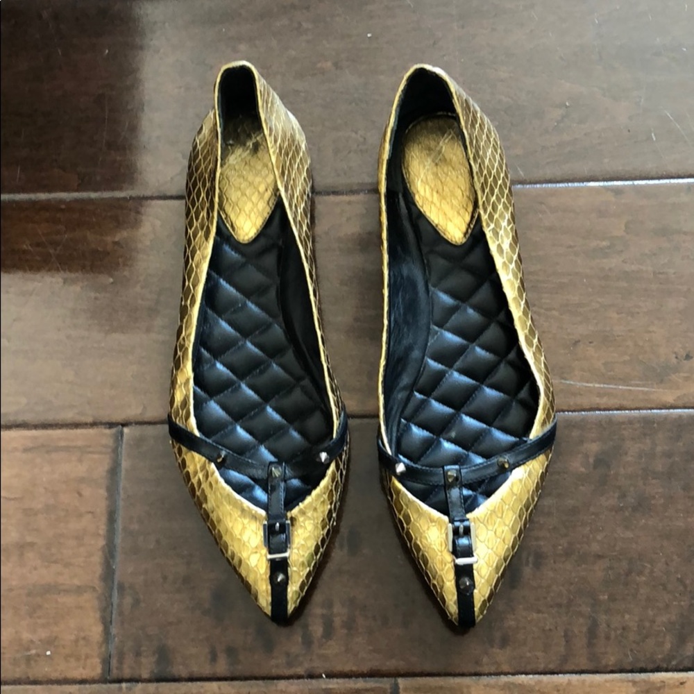 Gold and black flats